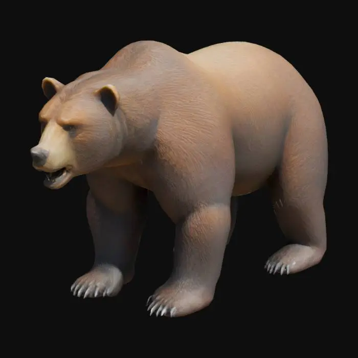 3D model for A sturdy and massive bear with strong limbs. Game Asset,  quadroupedal