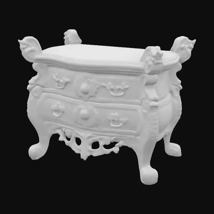 3D model for An artistic wooden commode with detailled carved dragon head decorations and standing on carved dragon talon shaped feet