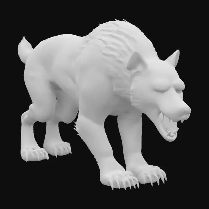 3D model for A sturdy quadroupedal canine like predator with slight features of bear anatomy. Gray fur, realistic