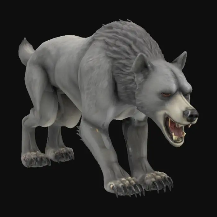 3D model for A sturdy quadroupedal canine like predator with slight features of bear anatomy. Gray fur, realistic