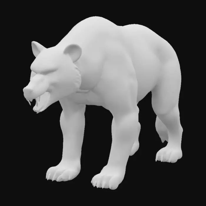 3D model for A sturdy quadroupedal canine like predator with slight features of bear anatomy. Gray fur, realistic