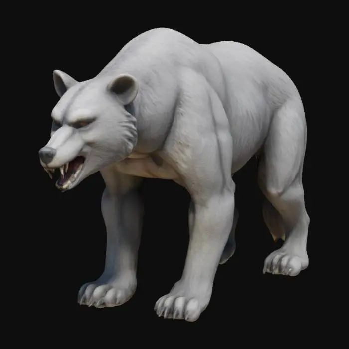 3D model for A sturdy quadroupedal canine like predator with slight features of bear anatomy. Gray fur, realistic