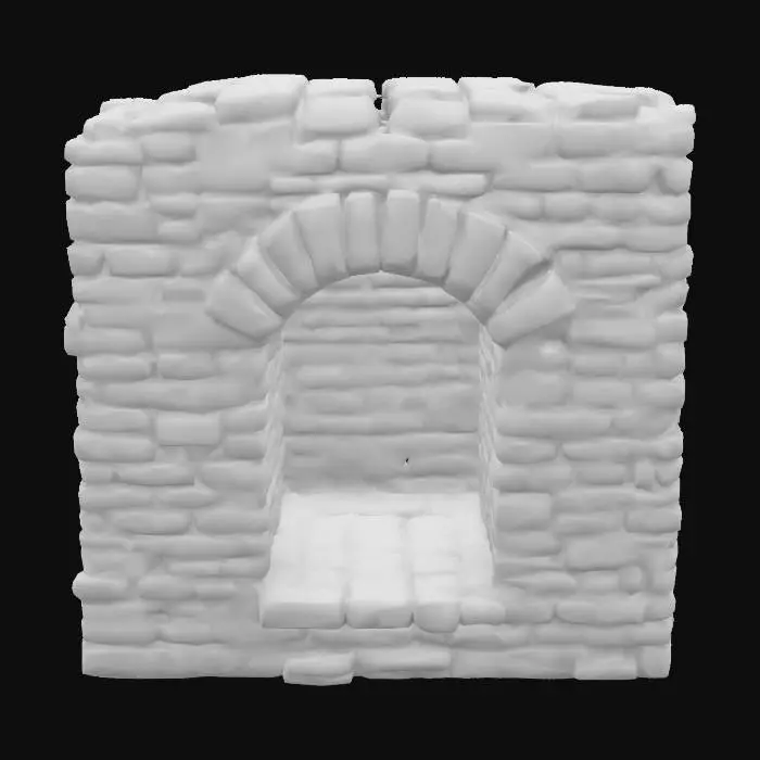 3D model for An uneven bricked dungeon wall part with an empty niche. Game asset, interior level design