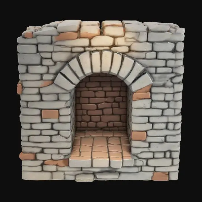 3D model for An uneven bricked dungeon wall part with an empty niche. Game asset, interior level design