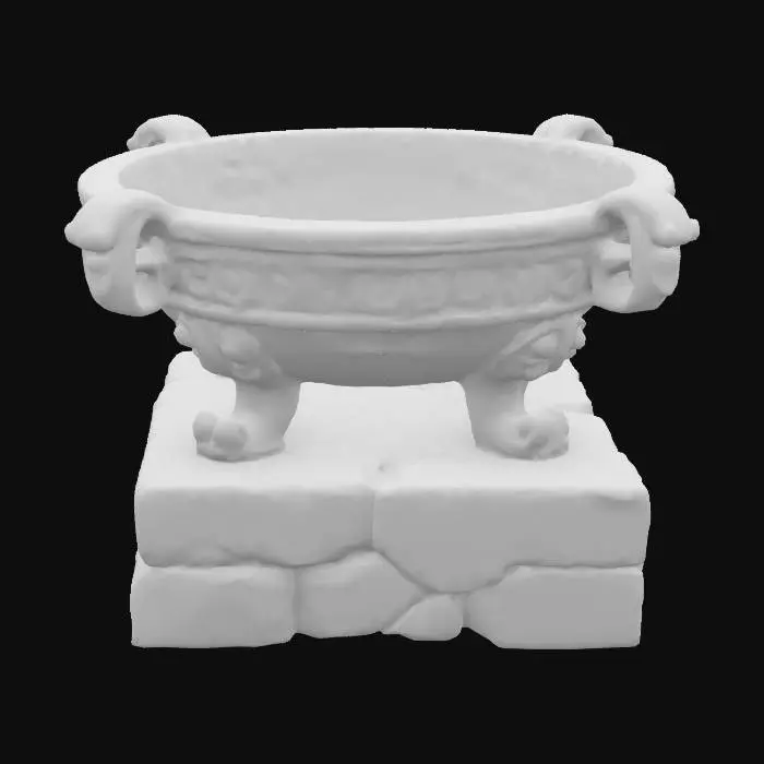 3D model for A stone brazier, standing on a small stone platform. Game asset, interior level design