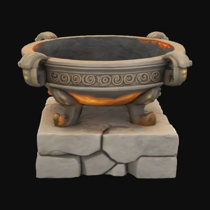 3D model for A stone brazier, standing on a small stone platform. Game asset, interior level design