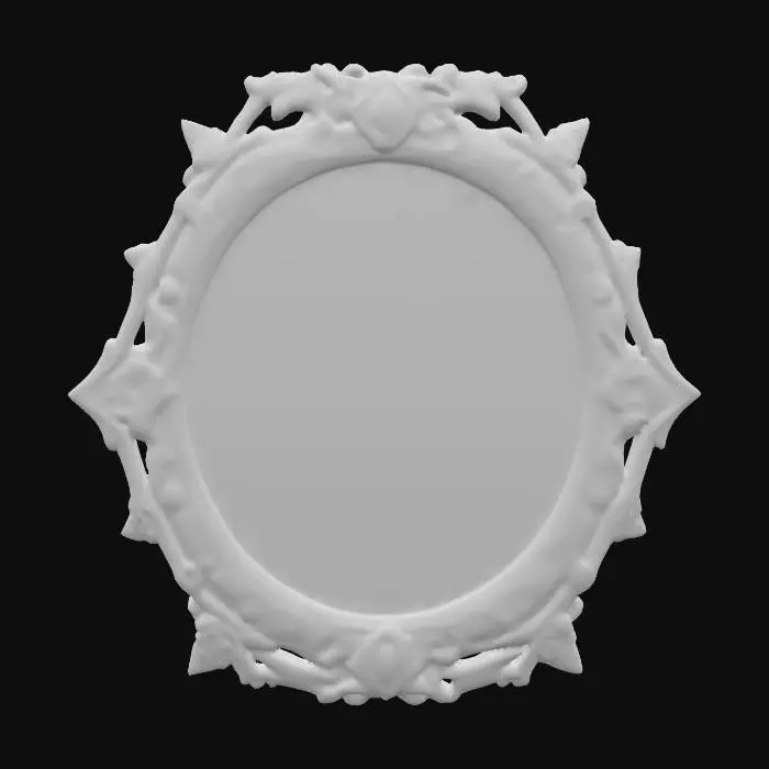 3D model for A wizards oval mirror with a highly decorated golden frame with jewels and the shape of an open dragon mouth. #PBR#
