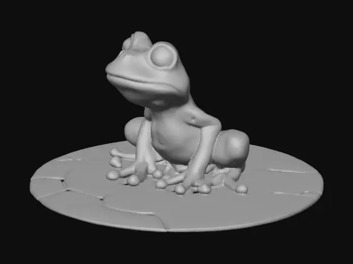 3D model for a whimsical frog sitting a lily pad in a pond