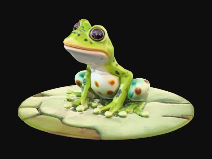 3D model for a whimsical frog sitting a lily pad in a pond