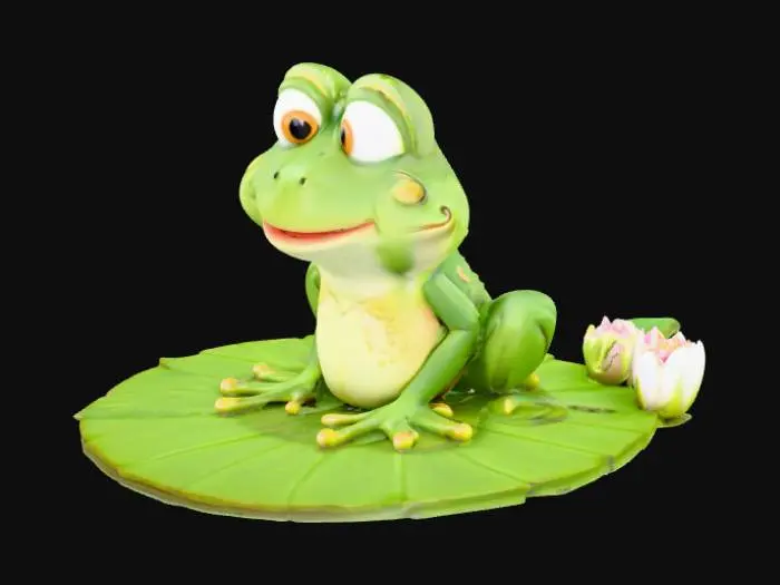 3D model for a whimsical frog sitting a lily pad in a pond