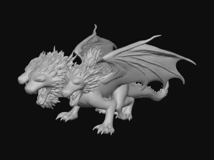 3D model for a dragon with 3 heads and each head is a different animal