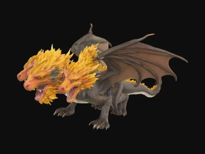 3D model for a dragon with 3 heads and each head is a different animal