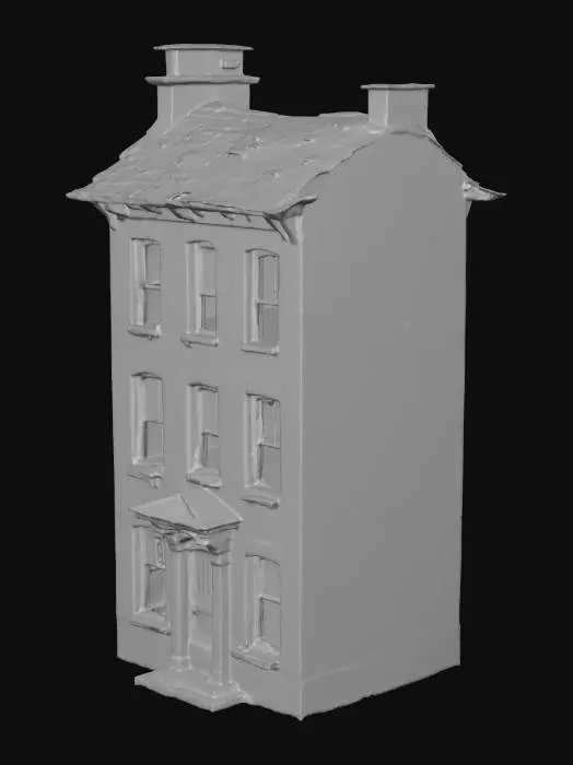 3D model for a kind of rundown apartment building that is red brick.