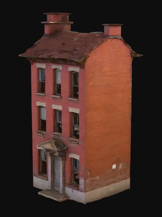 3D model for a kind of rundown apartment building that is red brick.