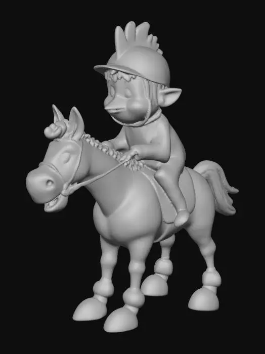 3D model for a chicken riding a horse like a jockey