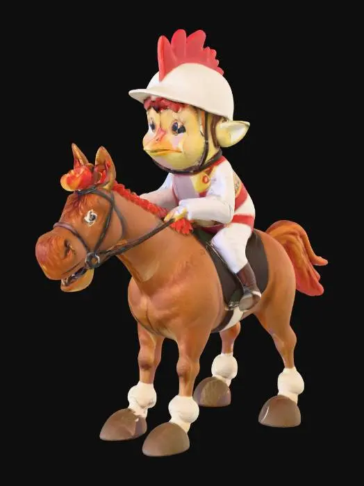 3D model for a chicken riding a horse like a jockey