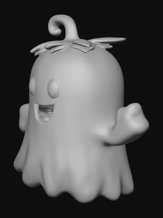 3D model for a little ghost similar to Casper the friendly ghost, wearing a pumpkin costume.