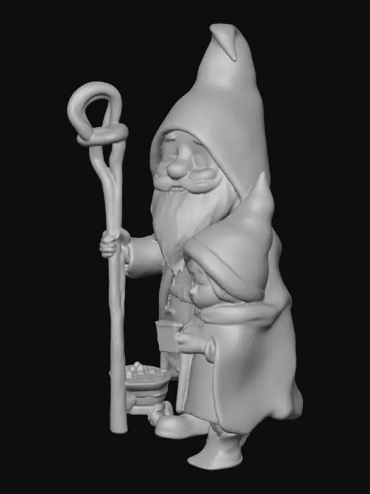 3D model for a mother gnome holding a baby gnome with a young girl gnome standing beside the mother gnome