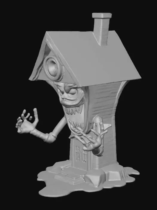 3D model for a scary house that is alive. it has a scary face and arms and legs