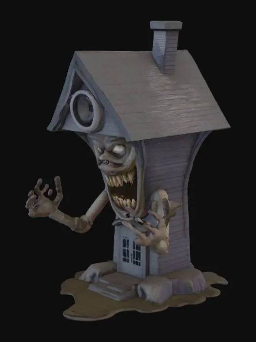 3D model for a scary house that is alive. it has a scary face and arms and legs