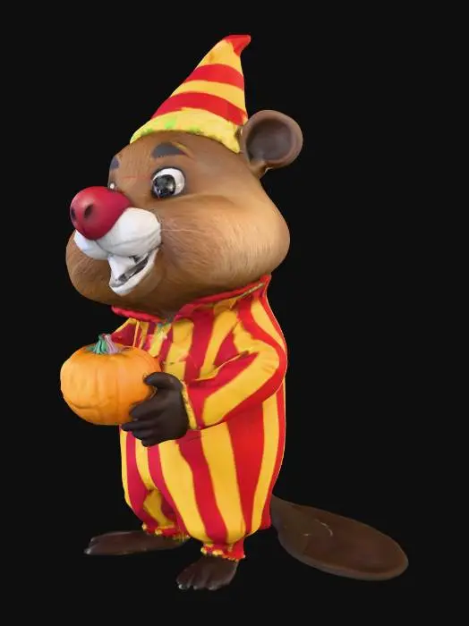 3D model for a cute beaver dressed up as  a clown for halloween