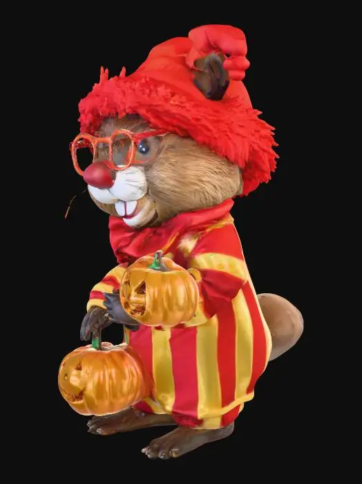 3D model for a cute beaver dressed up as  a clown for halloween