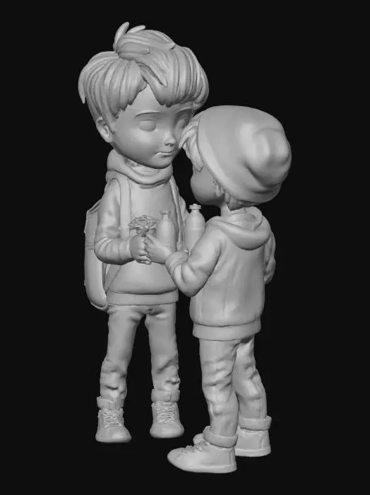 3D model for a child giving food to a homeless person