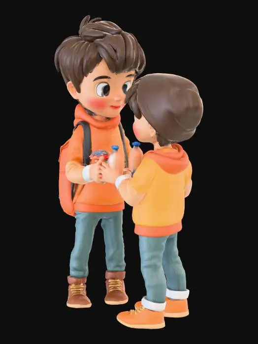 3D model for a child giving food to a homeless person