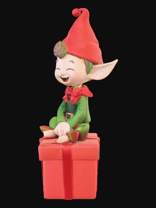 3D model for an elf sitting on top of a present with a bow around the present., #Christmas2025#
