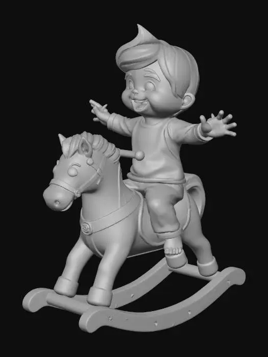 3D model for a small child riding on a rocking horse