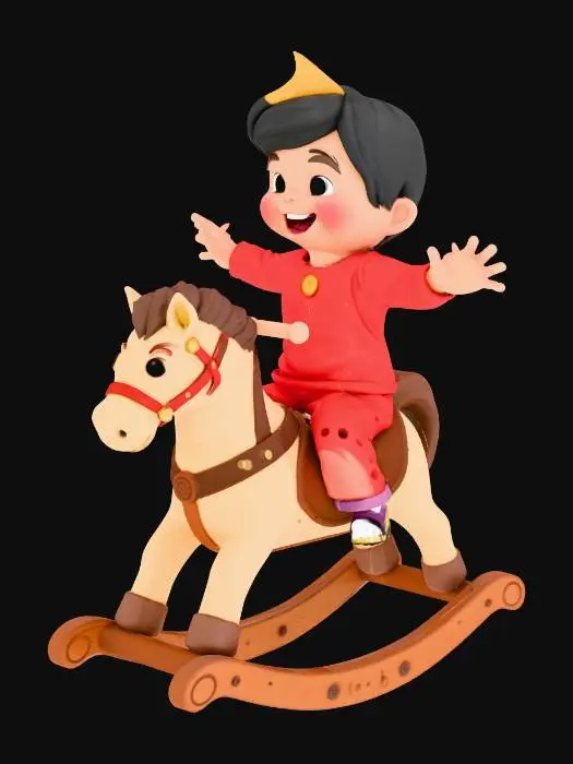 3D model for a small child riding on a rocking horse