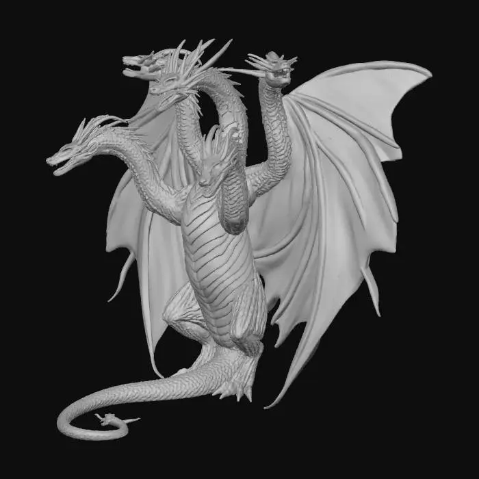 3D model for create a dragon with its wings extended that has 5 heads.