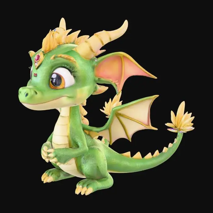 3D model for a whimiscal dragon with a jewel in its forehead and a spikey tail