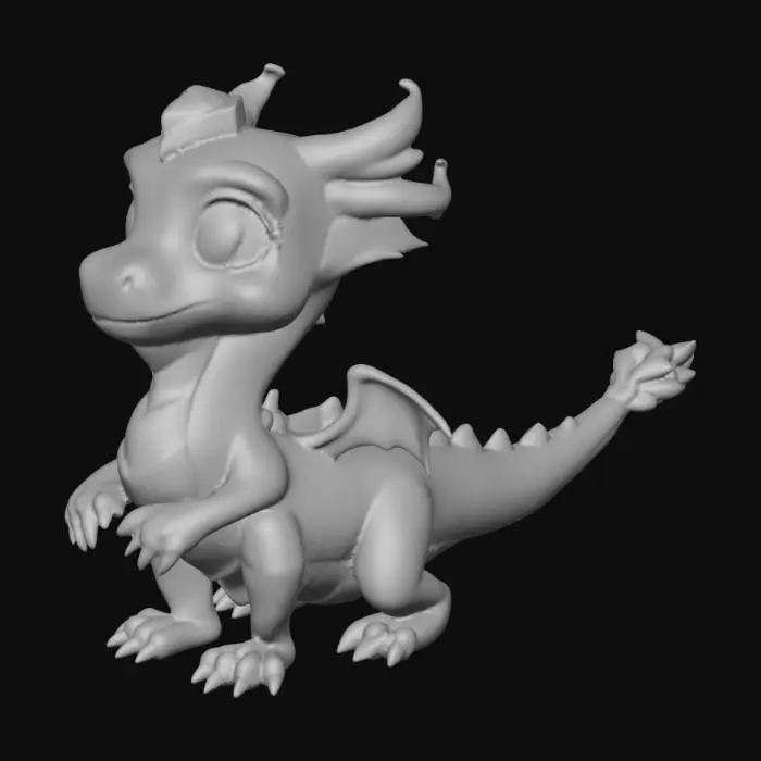 3D model for a whimiscal dragon with a jewel in its forehead and a spikey tail
