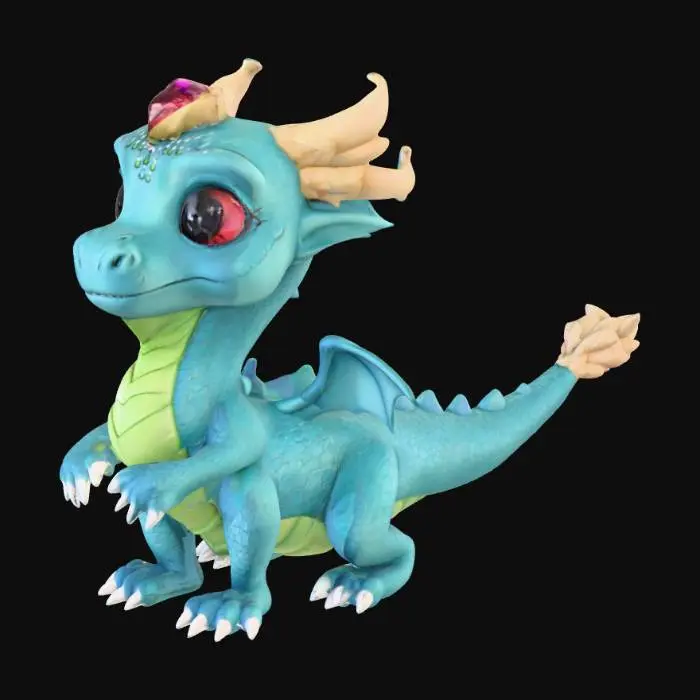 3D model for a whimiscal dragon with a jewel in its forehead and a spikey tail