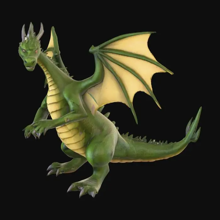3D model for a dragon with two heads, the heads must be attached to the body, and two tails