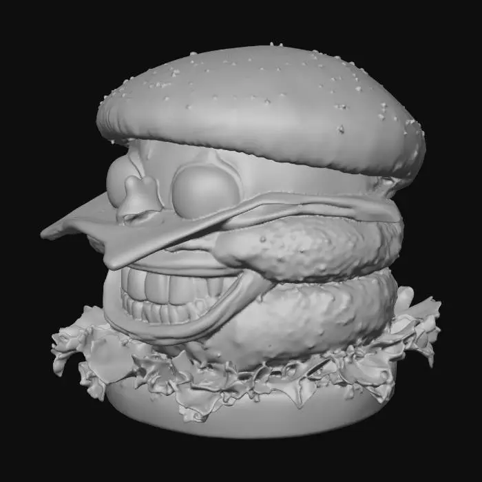 3D model for A hamburger that has a face with a large vicious grin