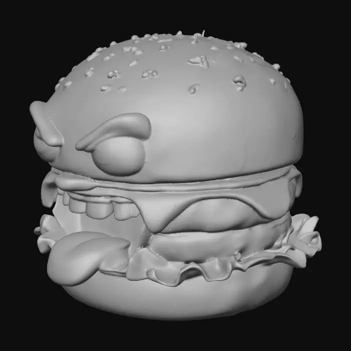 3D model for A hamburger that has a face with a large vicious grin