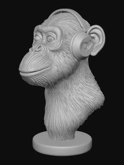 3D model for Erstelle Kopf, Hals und einen kleinen Teil des Torsos eines Schimpansen, um diesen als Ständer für Kopfhörer zu verwenden
