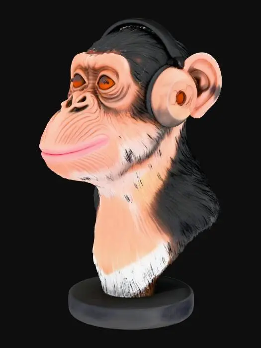 3D model for Erstelle Kopf, Hals und einen kleinen Teil des Torsos eines Schimpansen, um diesen als Ständer für Kopfhörer zu verwenden