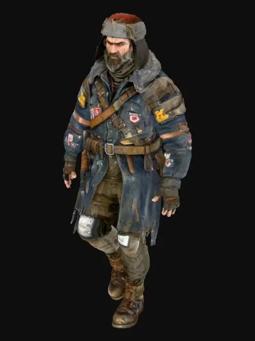 3D model for post apocalypse soviet survivor , T-pose, game artbook sketch, mad max style