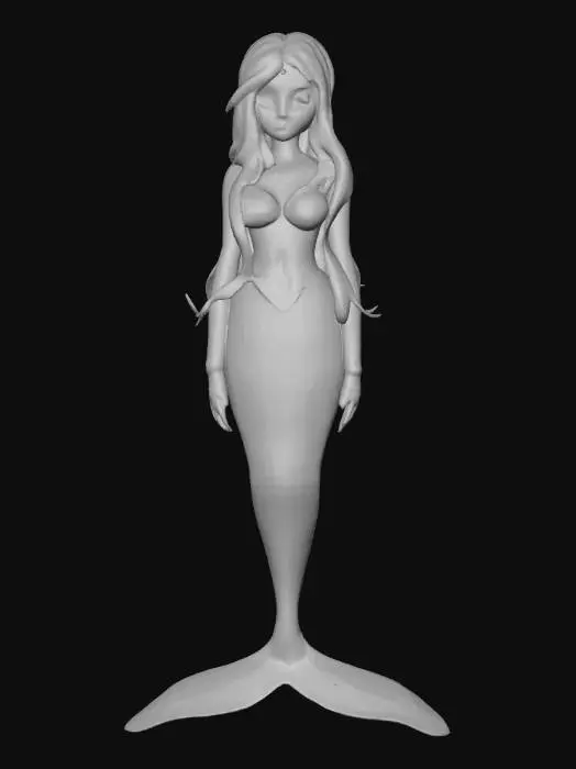 3D model for A beautiful light skin black woman with long brown hair with blue eyes with a crystal blue top with a crystal blue mermaid tail