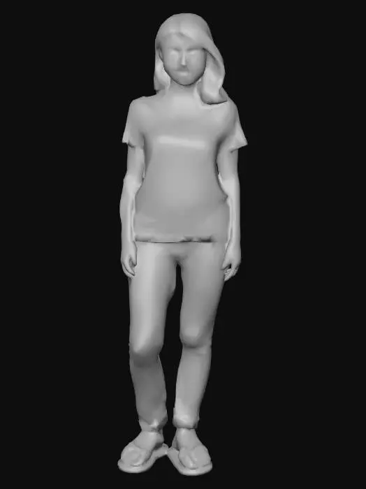 3D model for A light skin tall brown motherly woman with brown hair brown almond eyes wearing a shirt blue jeans and black flip flops with her hands by her side