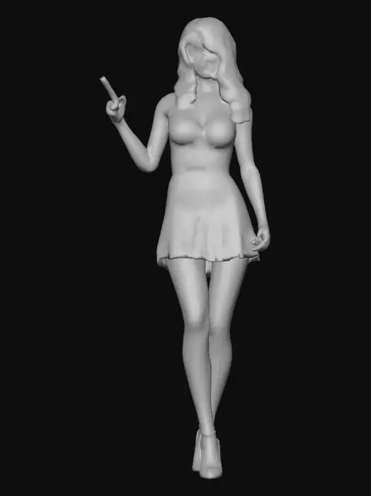 3D model for Chucky Tiffany in a white short gown holding a cigarette with black heels on