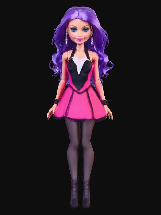 3D model for Evil Barbie in a short pink dress 