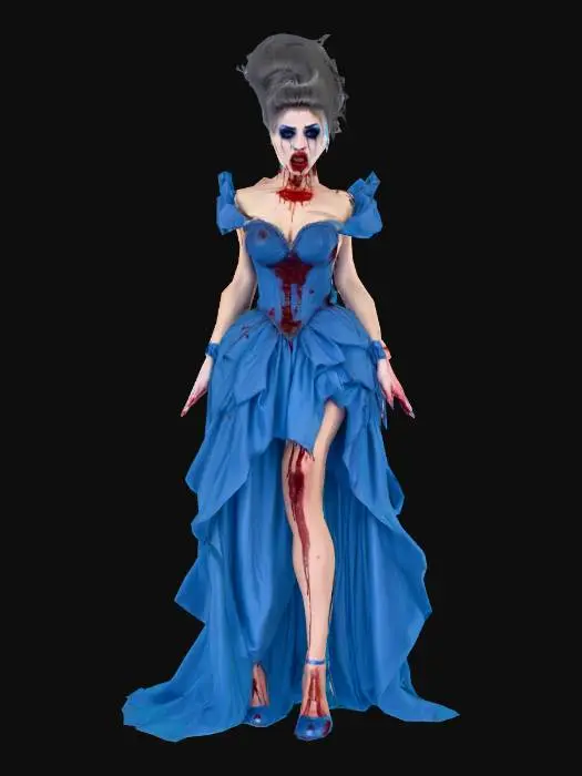 3D model for Evil Cinderella in a bloody blue gown with bloody blue high heel shoes on