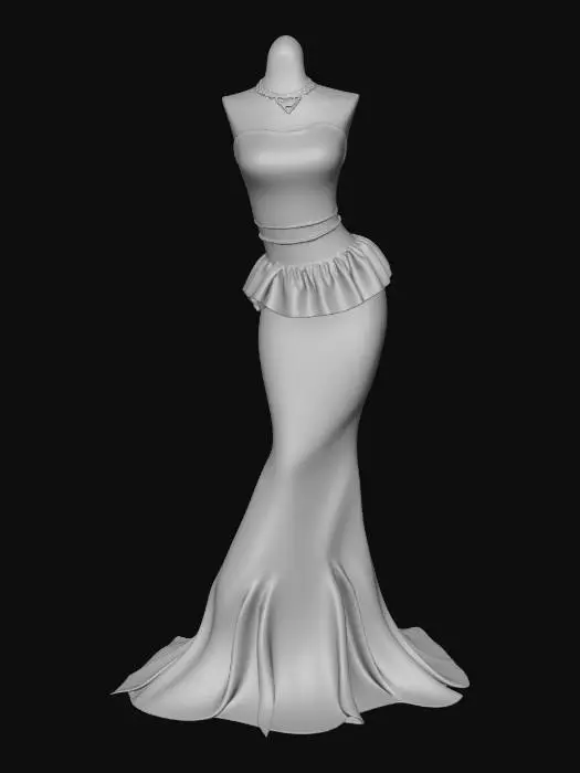3D model for Elegant Fuchsia Gown