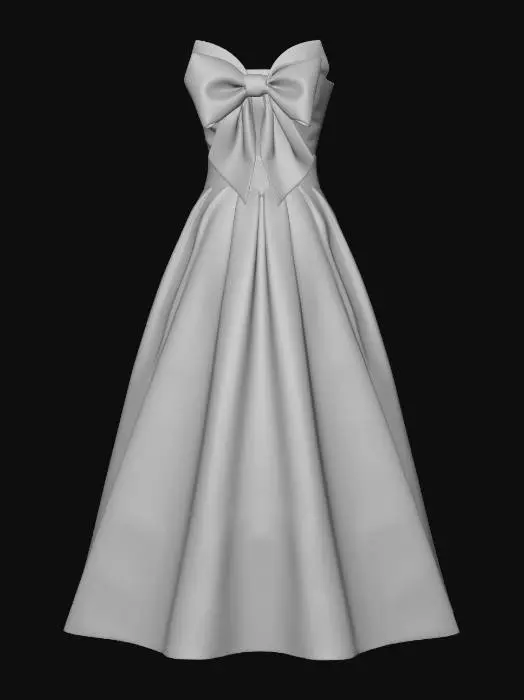 3D model for Add shining bright orange colors, into the dress and bow, make the dress a shining silky orange, make the bow an orange silky shining color,