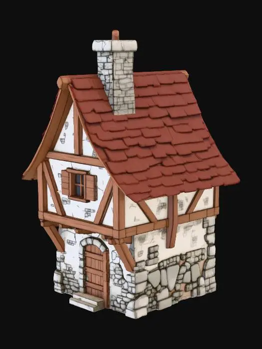 3D model for Please generate a full image of the house, removing any background or foreground objects. The color and style should remain. If possible, a full view of the house should be shown