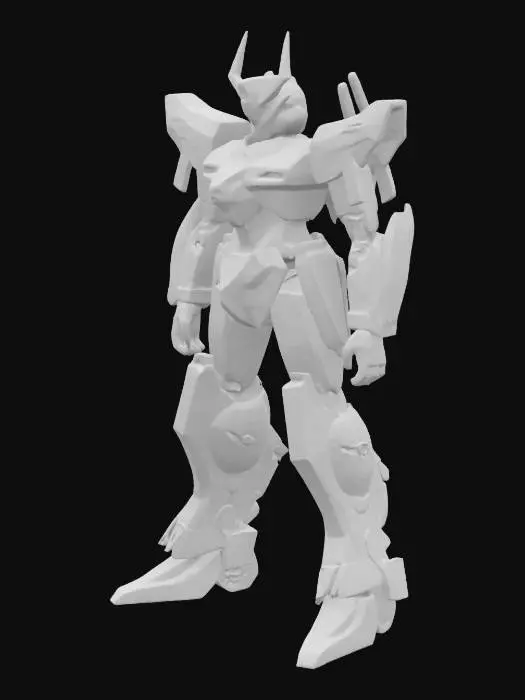 3D model for Highly detailed and stylized 3D model of Eva Unit-001 from Neon Genesis Evangelion. The mecha should be tall, humanoid, and armored, featuring a dark purple and green color scheme, with glowing green highlights. Include the signature horn on the head, sharp armored limbs, and aggressive, biomechanical features. The model should look battle-ready, with visible plating, mechanical joints, and a dynamic heroic pose. Keep proportions accurate to the anime design, with slightly exaggerated limbs and an angular silhouette. Use PBR texturing for metal and glowing materials.